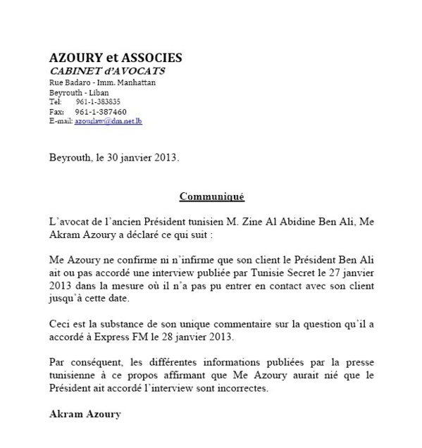 L’avocat de Ben Ali confond les médias tunisiens et conforte Tunisie-Secret L’avocat de Ben Ali confond les médias tunisiens et conforte Tunisie-Secret