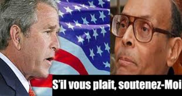 Moncef Marzouki et le criminel de guerre George W.Bush, auquel l'imposteur des droits de l'homme écrivait autrefois pour le supplier de "punir" Ben Ali. photo prise du blog de Sami Ben Abdallah.