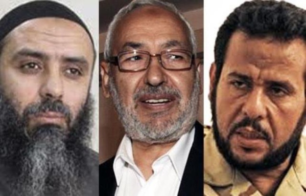 Seifallah Ben Hassine, Rached Ghannouchi, Abdelhakim Belhadj, trois représentants de l'internationale islamo-terroriste.