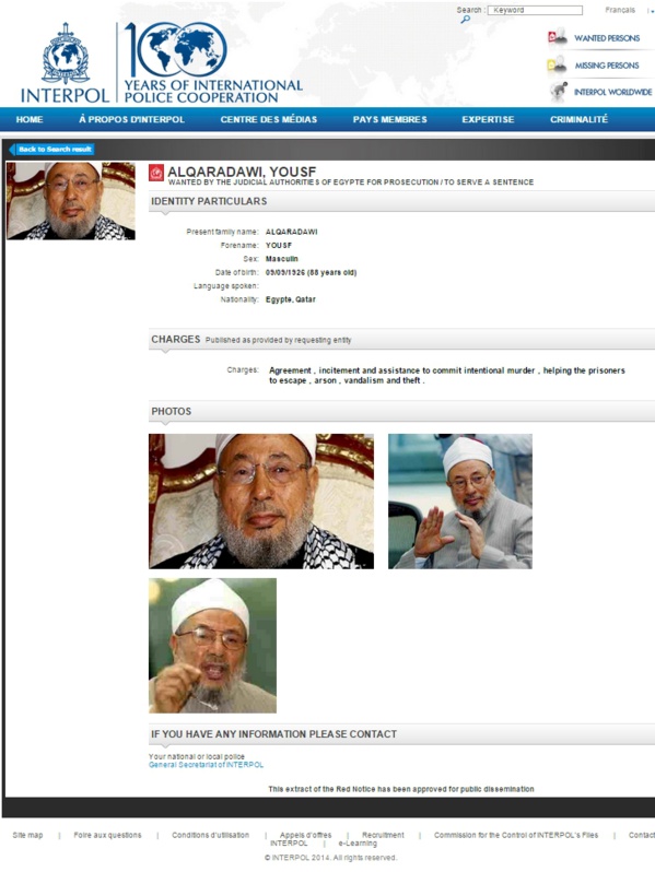 Le mufti de l’OTAN, Youssef Qaradaoui recherché par Interpol Le mufti de l’OTAN, Youssef Qaradaoui recherché par Interpol