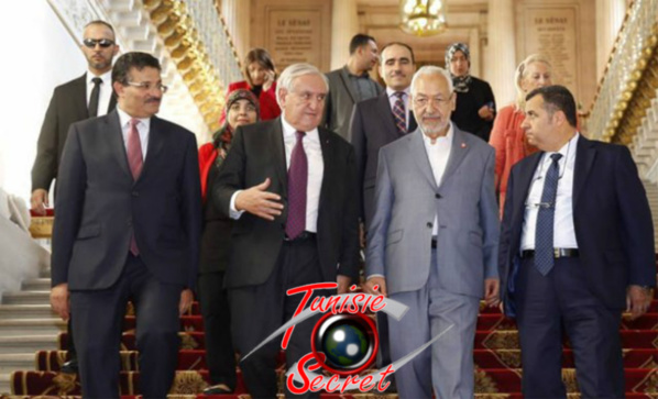 Jean-Pierre Raffarin, recevant au Sénat le chef des Frères musulmans Tunisiens.