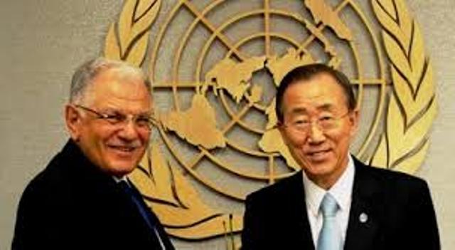 Kamel Morjane avec le secrétaire général de l'ONU, Ban Ki-Moon.