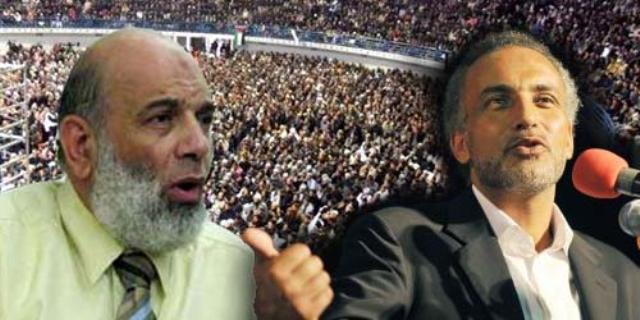 Wajdi Ghoneim et Tariq Ramadan, deux prédicateurs Frères musulmans financés par le régime "démocratique" qatari, à l'époque où ils galvanisaient les Tunisiens.