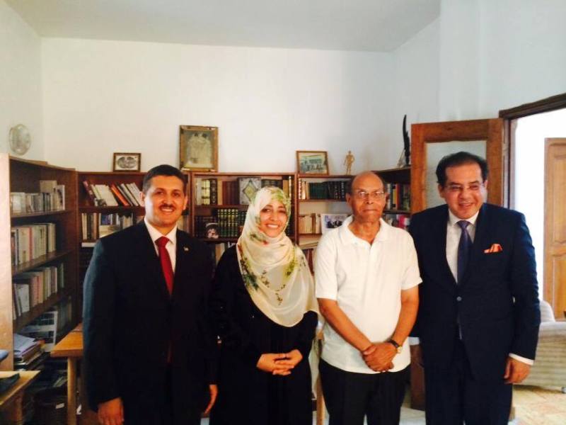 De gauche à droite, Imed Daïmi, Tawakkol Karman, Moncef Marzouki et Ayman Nour, à Istanbul le 16 septembre 2015, chez le grand Vizir des Frères musulman, Erdogan.